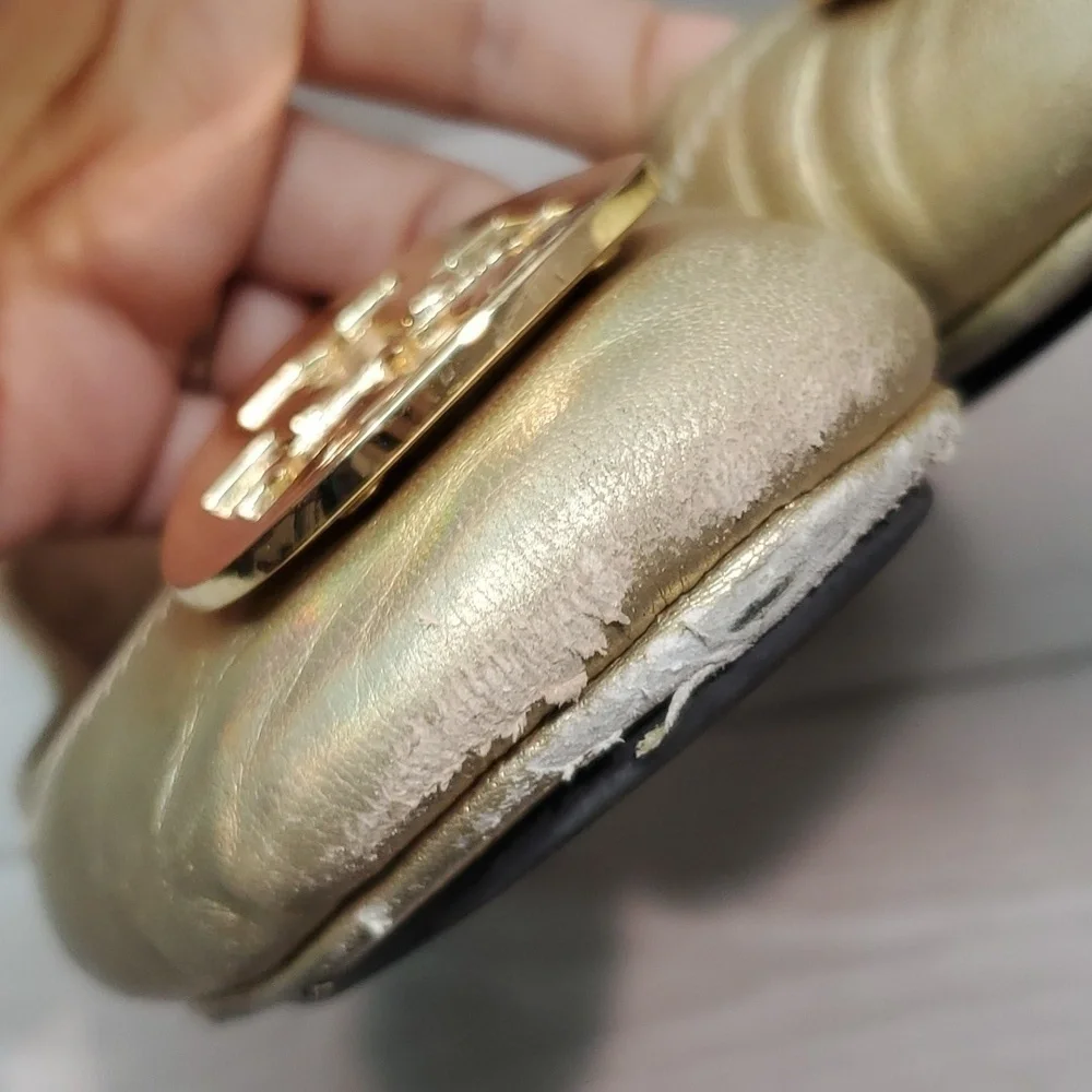 Tory Burch Women Logo Metallic MinnieLeather Gold Loafer Flat Ballet shoes sz 9M